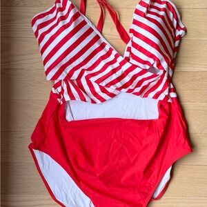 Summersalt Red (Grapefruit) and White Striped One-Piece Swimsuit in size 18
